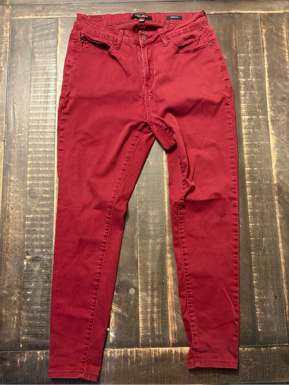 Judy Blue Women's Skinny Jeans Burgundy Stretch Denim Classic Fit Lightweight